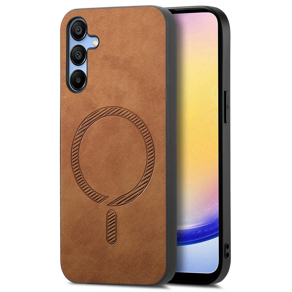 For Samsung Galaxy A25 5G (Global) (161.0 X 76.5 X 8.3mm) Leather Back Case Compatible with MagSafe Skin-touch Phone Cover