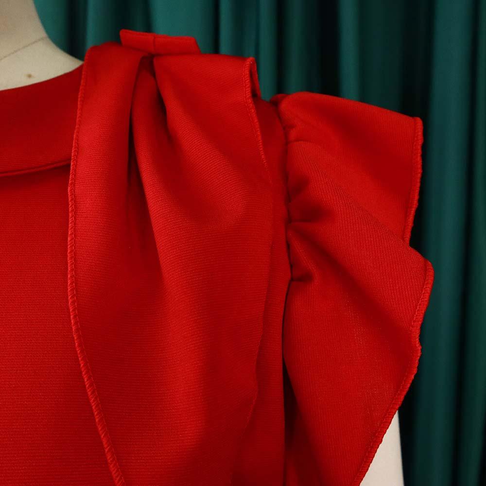 Large Size Women Summer Fashion Solid Ruffled Dress Ladies Elegant One Piece Slit Dress