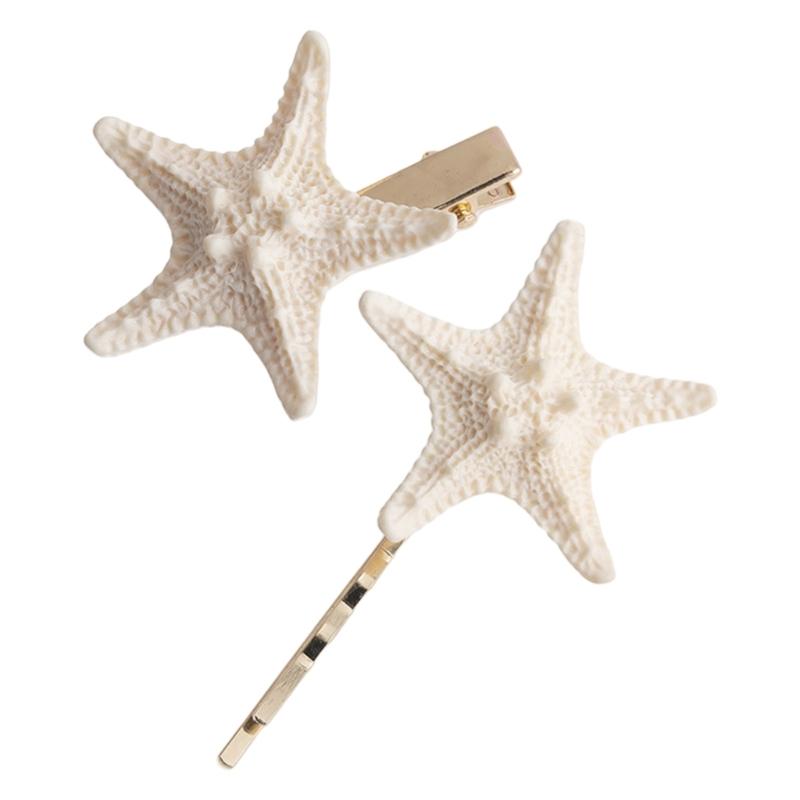 2pcs Natural Sea Star Hair Clip For Women Lightweight Design Hairpin For Beach Vacation Wedding Party Everyday Outfit