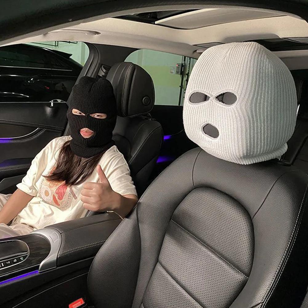 Halloween Car Headrest Cover Decoration Three Hole Headrest Cover Funny Car Seat Headcover Car Anti-Theft Warning Accessories
