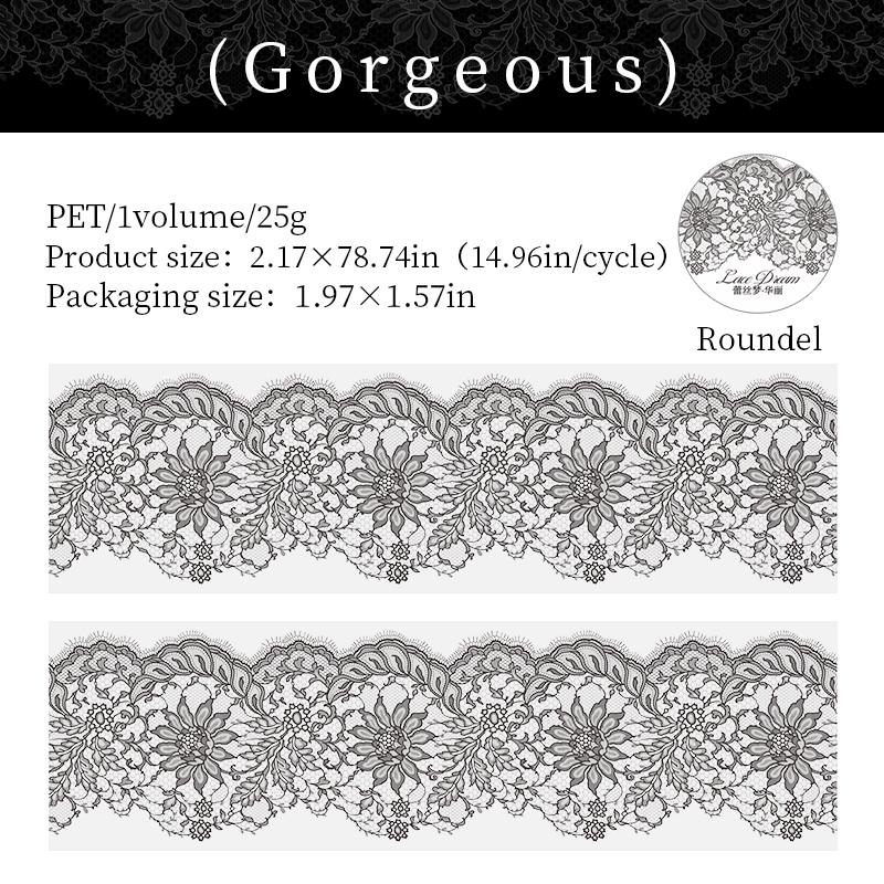55mm*2m Black White Lace PET Tapes DIY Scrapbooking Junk Journal Aesthetics Decor Diary Collage Masking Tape Stationery Supplies