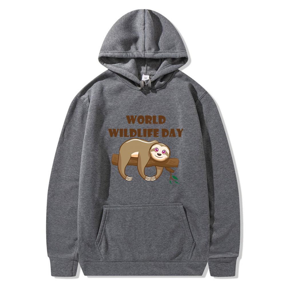 New World Wildlife Day hoodie sleeping bear print sweatshirt sweater autumn and winter velvet