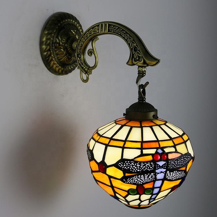 LongHuiJing Tiffany Orange Globe Dragonfly Wall Lamp home table lamp stained glass lamp 10-65W