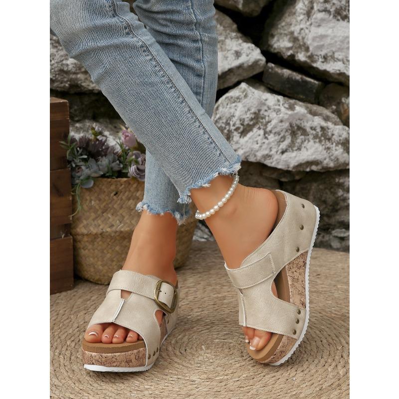 Women's Summer European American Style Wedge Sandals Magic Tape Platform