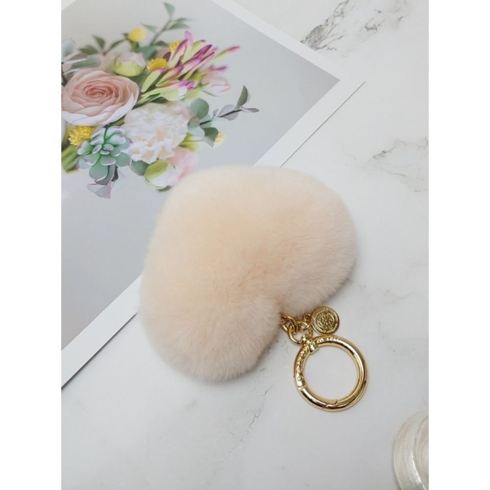 MAIA Rabbit Fur Heart Keychain & Charm - Cream