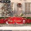 Merry Christmas Festive Fence Banner, Santa Snowman Reindeer Gingerbread Tree Red Blessing Light Balls Design, Polyester Outdoor Decoration