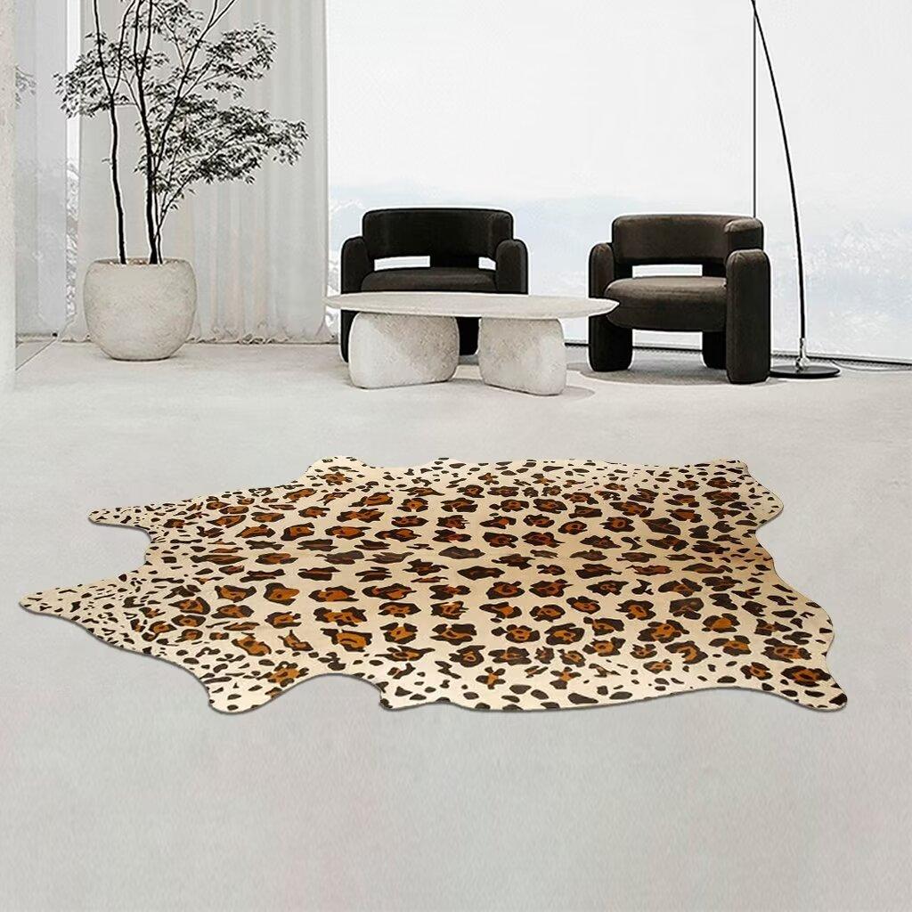 Plush Animal Printed Carpet Rugs for Home Living Room Vivid Leopard Skin Printed Anti Slip Bedroom Bedside Floor Mats Area Rugs
