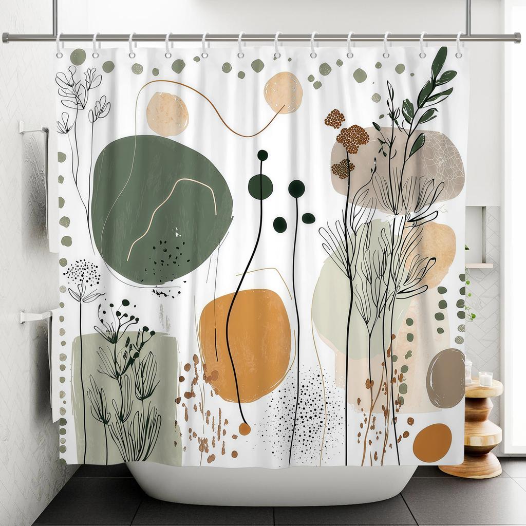 Boho Style Bathroom Shower Curtains Elegant Plant Pattern Home Bathroom Decor Waterproof Curtain With Hooks Polyester Curtains