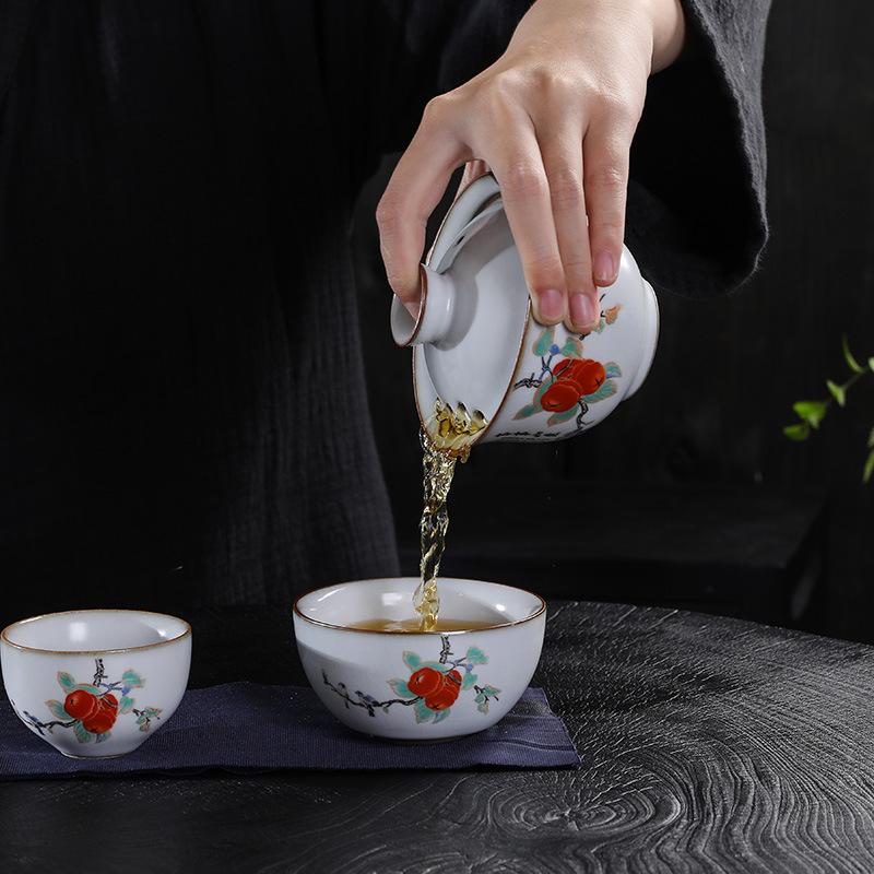Japanese-Style Ru Kiln Travel Tea Set, Natural Opening Can Raise One Pot And Two Cups, Portable Ceramic Express Cup
