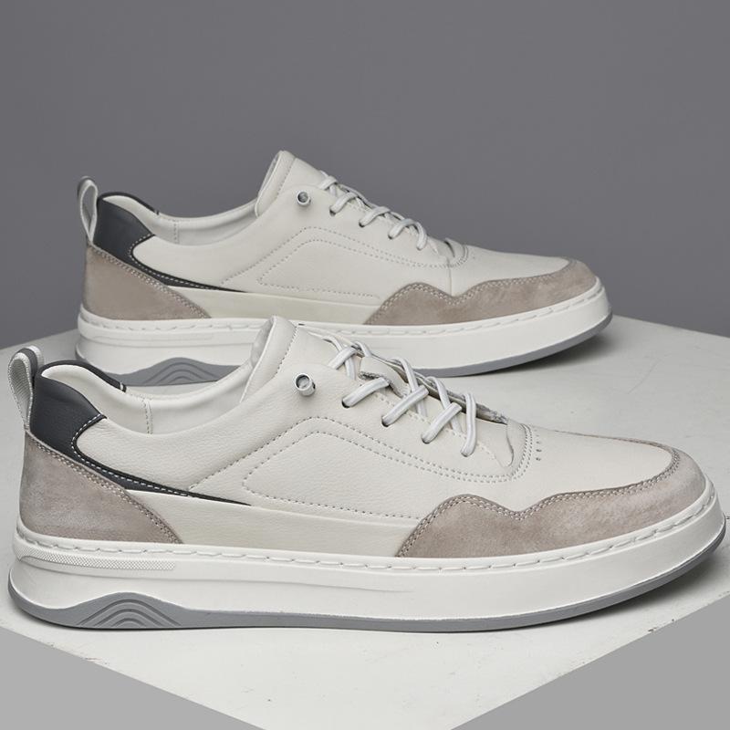 Men's shoes trendy fashion men's retro British style white shoes men's sports shoes cowhide casual board shoes