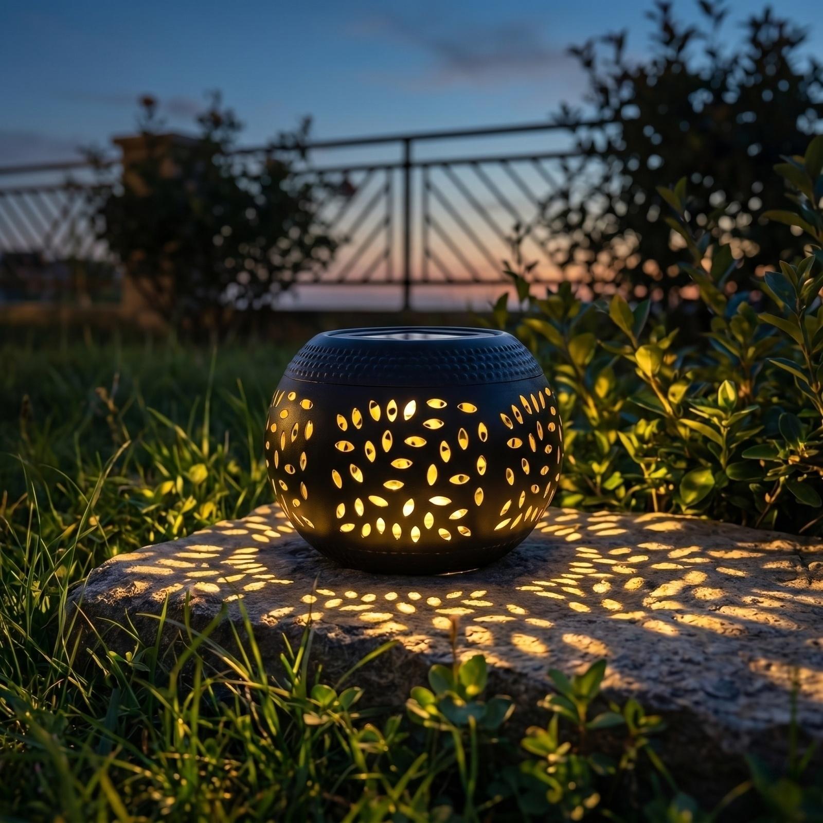 

Solar Powered Lantern Outdoor Decorative Lawn Light Hollow Pattern Metal Garden Pathway Lighting for Patio Yard one size чорний