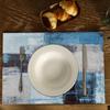 Blau-Graues Ombre Kunst-Tischset Set of 4 Modern Abstrakt Geometrische Blöcke Tischmatten 12x18 Zoll für Küchen-Esstisch-Dekoration Hitzebeständig Wasser