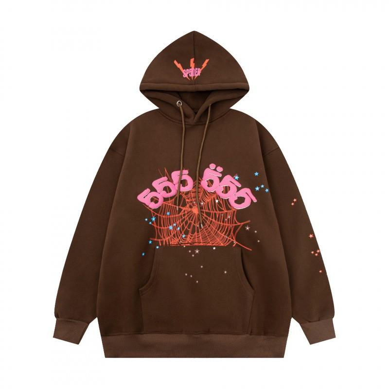 Sp5der Hoodie Unisex Oversized Cotton Pullover With Foil Letter Print Fall Casual Streetwear