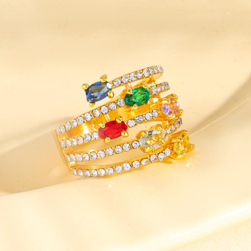 

Huajie Shining Full Paved Colorful Brilliant Zircon Multi-Layer Rings for Women Creative Party Ring Trend 10 золотий