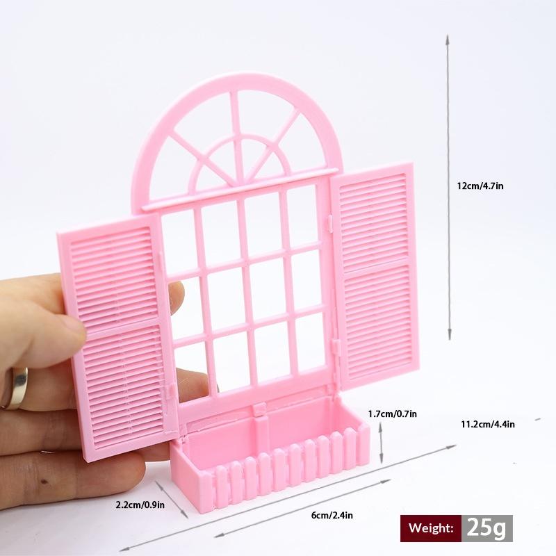 1Pcs Miniature Purple Arched Window Frame Decor 1:12 Scale Dollhouse Window With Flower Box For Diorama Scene & Photography Prop