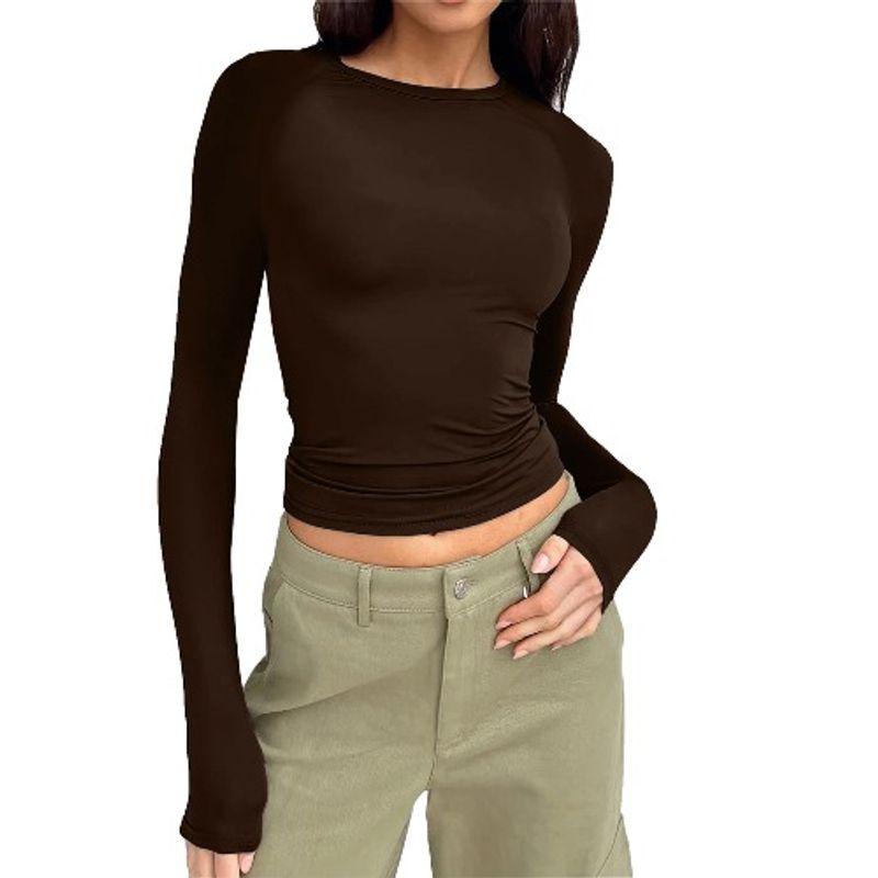 Spring & Fall New Arrival Cross-Border Fashion Round Neck Tight Casual and Comfortable Raglan Long Sleeves T-shirt Pure Color Silm Pullover Base