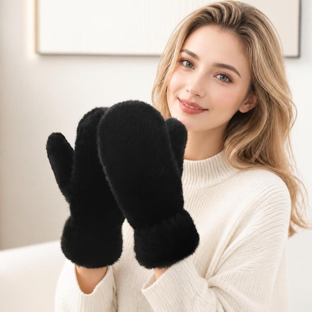 1pair Windproof Plush Gloves Thickened Winter Mittens Simple Full-Finger Gloves  Women
