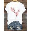 European Size [Women's Green Graphic T-Shirt] Women's Vibrant Green Graphic T-Shirt - Casual Crew Neck, Short Sleeve Tee with Pink Cherry Blossom