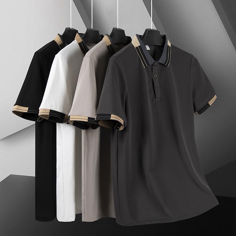 Camisa Polo para Hombre Top Camiseta Manga Corta Camisa Polo Cuello Ice Silk Secado Rápido de Gama Alta