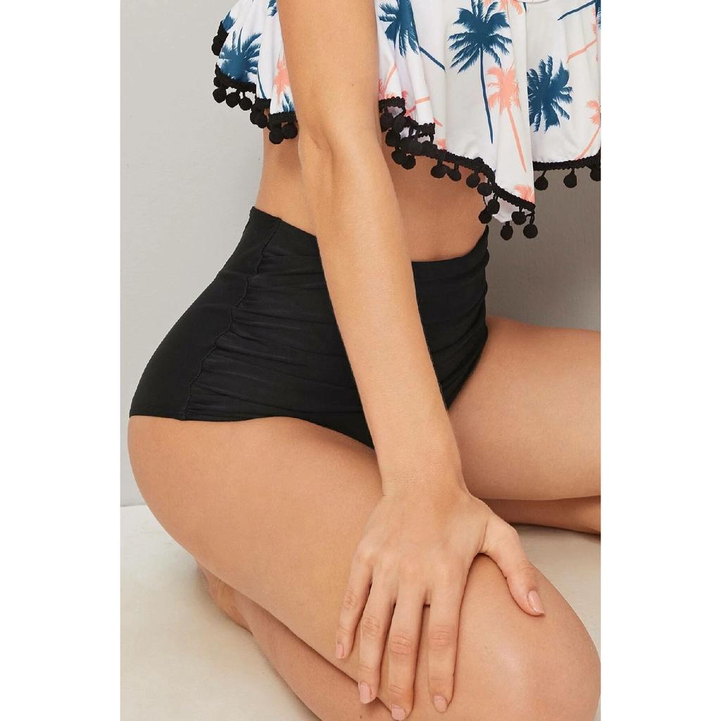 Dół od bikini z wysokim stanem i marszczeniem z przodu