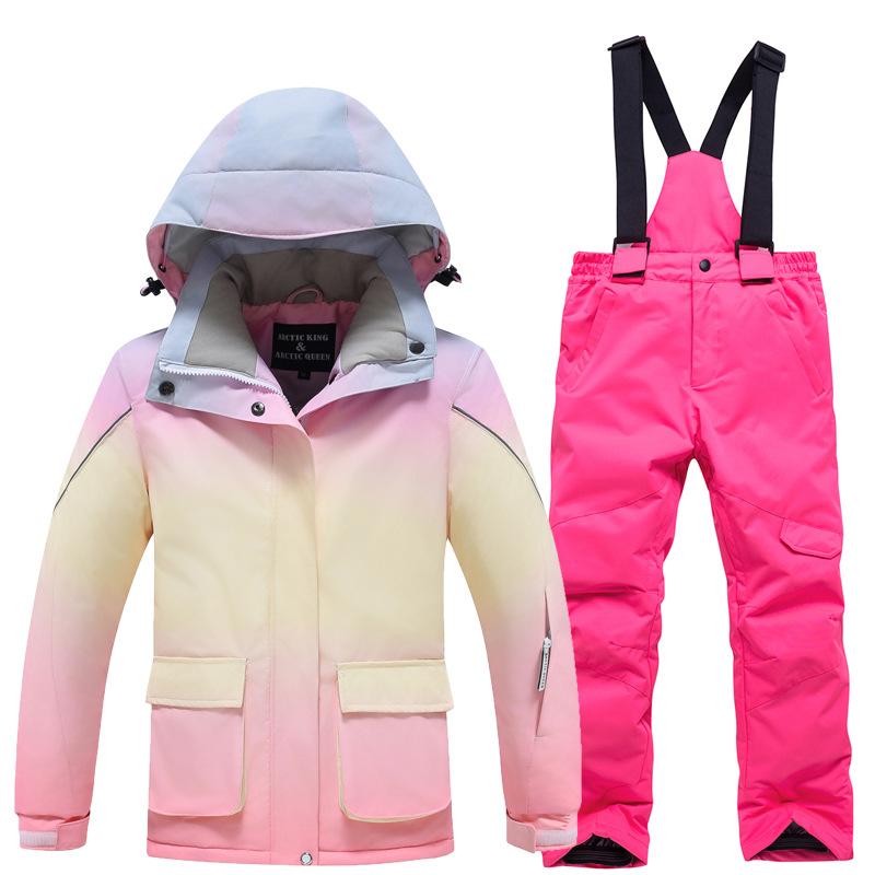 Girls ski suit winter outdoor waterproof windproof thickened warm thickened snowboard double snowboard ski suit ski suit set