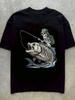 Men's 100% Cotton Skull Fishing Graphic T-Shirt – White Short Sleeve Crewneck Wi Unisex T-Shirt