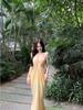 Women's V-Neck Spaghetti Strap Yellow Gradient Beach Dress