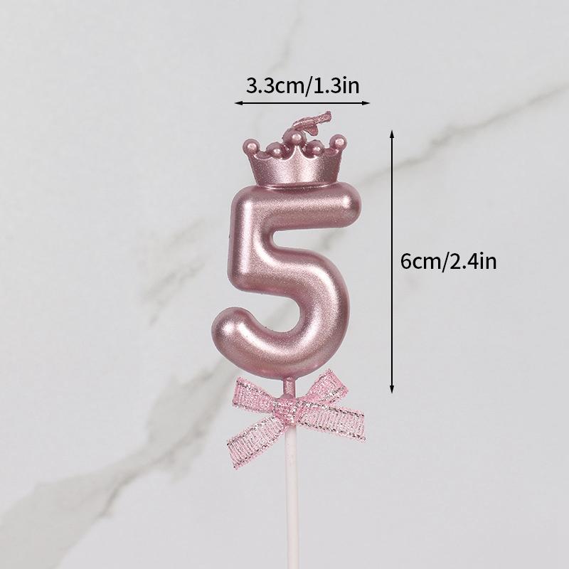 Pink Crown Candle Birthday 0-9 Number Cake Decoration Digital Candles Dessert Insert Decor Party Anniversary Day Cake Decor
