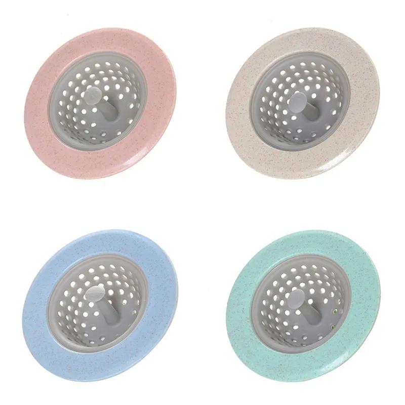 Anti-clogging Filter Silicone Wheat Straw Portable Bathroom Hair Filter Mesh Kitchen Sink Floor Durable Drain Cover Waste Plug
