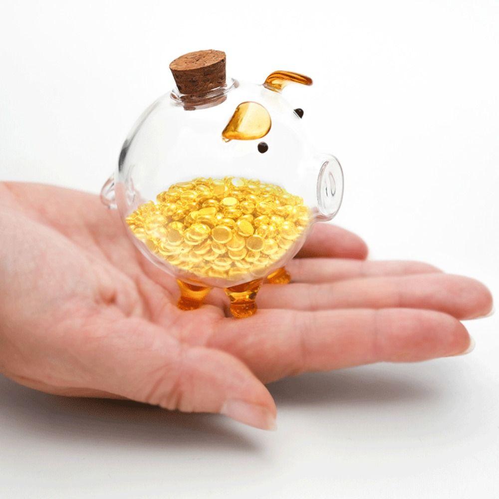 

Pig Shape Piggy Bank Transparent Glass Jar New Storage Bottl 2