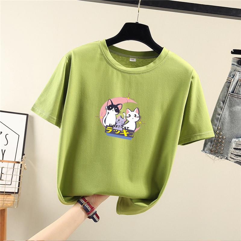 Harajuku Cute Cartoon Cat Print Short Sleeve T-shirts Women Summer Casual Loose Student T Shirt Young Girl Y2k Tops