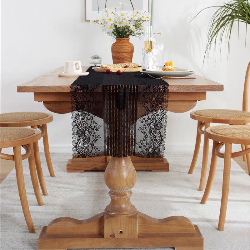 

Белая кружевная скатерть для стола Boho Vintage Flower Кружевная скатерть Ткань для деревенской свадебной вечеринки Девичник Рождественские украшения W38xL200cm чёрный