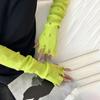 Hole Solid Color Long Mittens Harajuku Sweet Fingerless Gloves Fashion Knitted Warm Sleeves  Girls