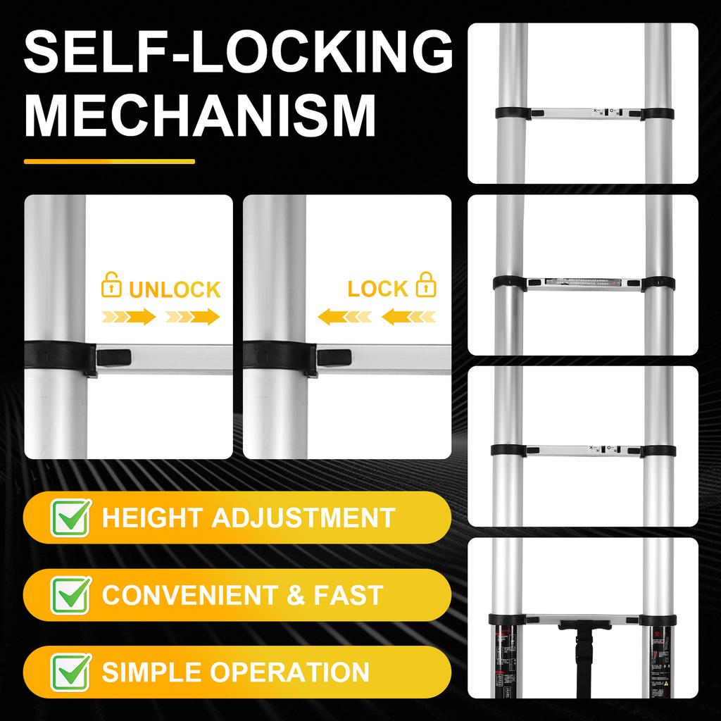 Aluminum 7.1 Meter Telescoping Extension Ladder W/2 Triangle Stabilizer Folding Telescoping Step Ladder for RV Home Outdoor Work