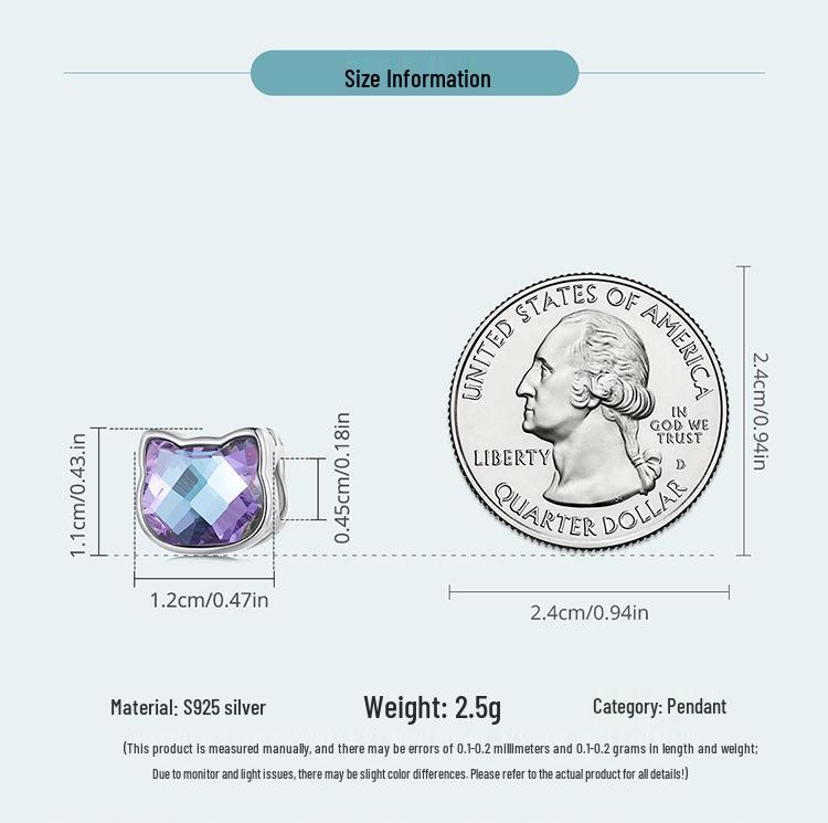 Silver Ziyun Colorful Cat S925 Silver Beads – Cute Pet DIY Bracelet Beads SCC2469