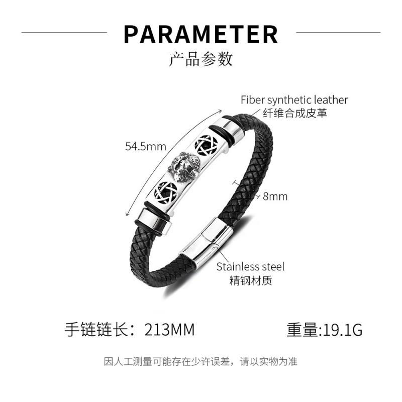 Personalized Leather Bracelet Men s Stainless Steel Hip-hop Creative Leopard Head Titanium Woven