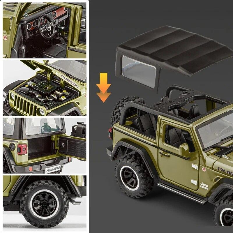1/32 Scale Wrangler Off-Road 7 Door for Wrangler Diecast Toy Car Model,  Metal Alloy Vehicle for Kids Boys Girls Adults, Doors Open, Light