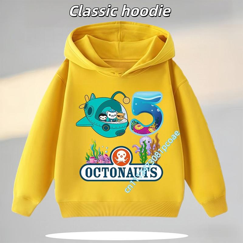 Octonauts 1-8 Yaş Kapüşonlu Sweatshirt Erkek Çocuklar İçin, Dijital Çizgi Film Baskılı Kız Çocuk Günlük Üst, Sonbahar/Kış Uzun Kollu
