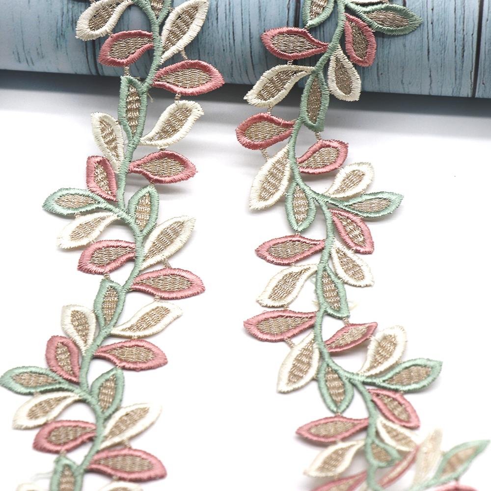 H833 Colorful Leaf Flower Lace Trim Knitting Wedding Embroidered Diy Handmade Patchwork Ribbon Sewing Supplies Crafts