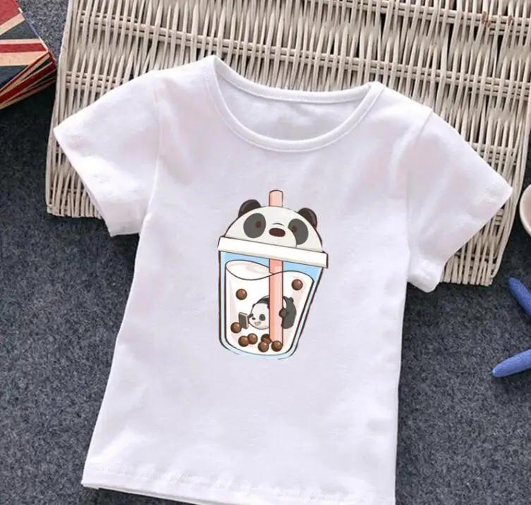 Cartoon Panda Graphic Tees Lovely Kids TShirt Cute Milk Tea Printed Baby Boys Girls Toddler Clothes Hot Sale