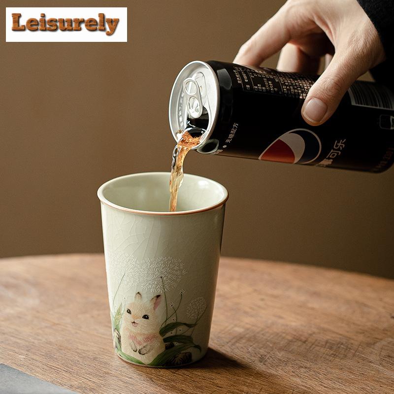 250ml Cream Ru Kiln Porcelain Teacup Cute Rabbit Cola Cup Tea Making Water Jug Large Ceramic Coffee Cup Kung Fu Teaset Drinkware
