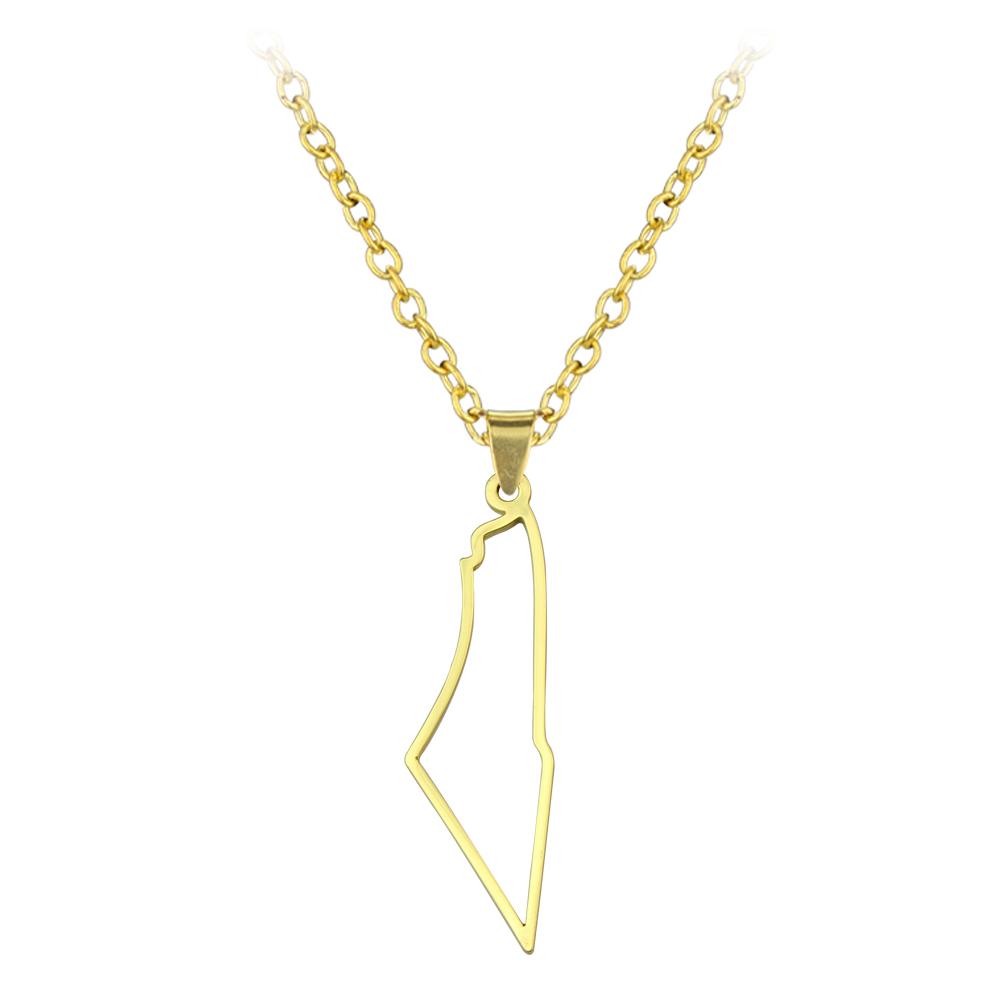 Jewish Israel Country Map Stainless Steel Gold Color Pendant Necklace For Men Women Arabic Choker Chain Amulet Jewelry Gift