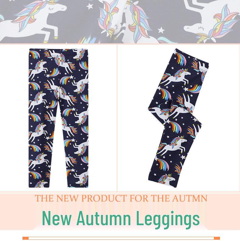 Unicorn Pattern Girls' Stretchy Leggings for Spring and Autumn