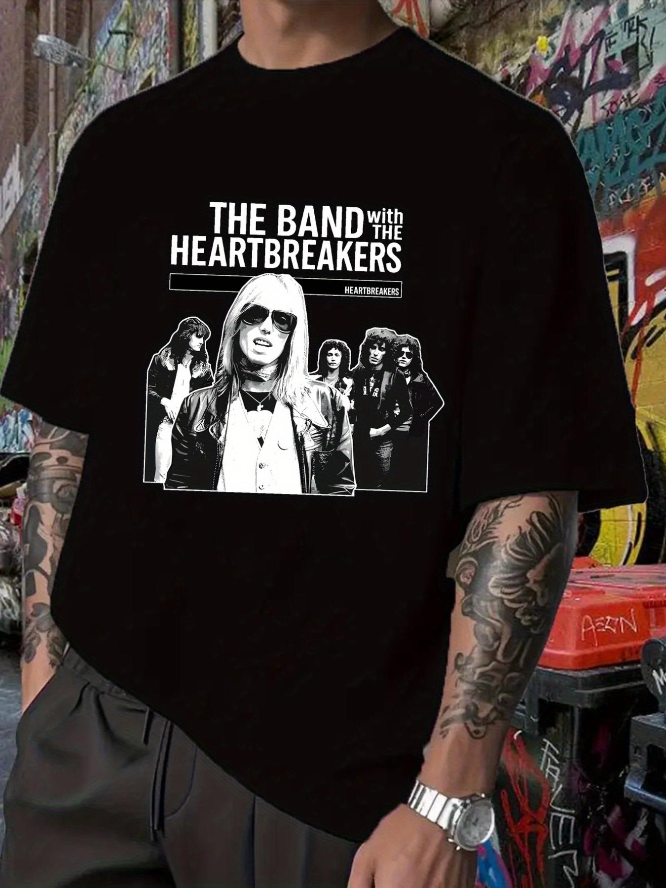 

The Band with the Heartbreakers Graphic T-shirt - Black Hip-Hop Style Short Sleeve Tee XXXL