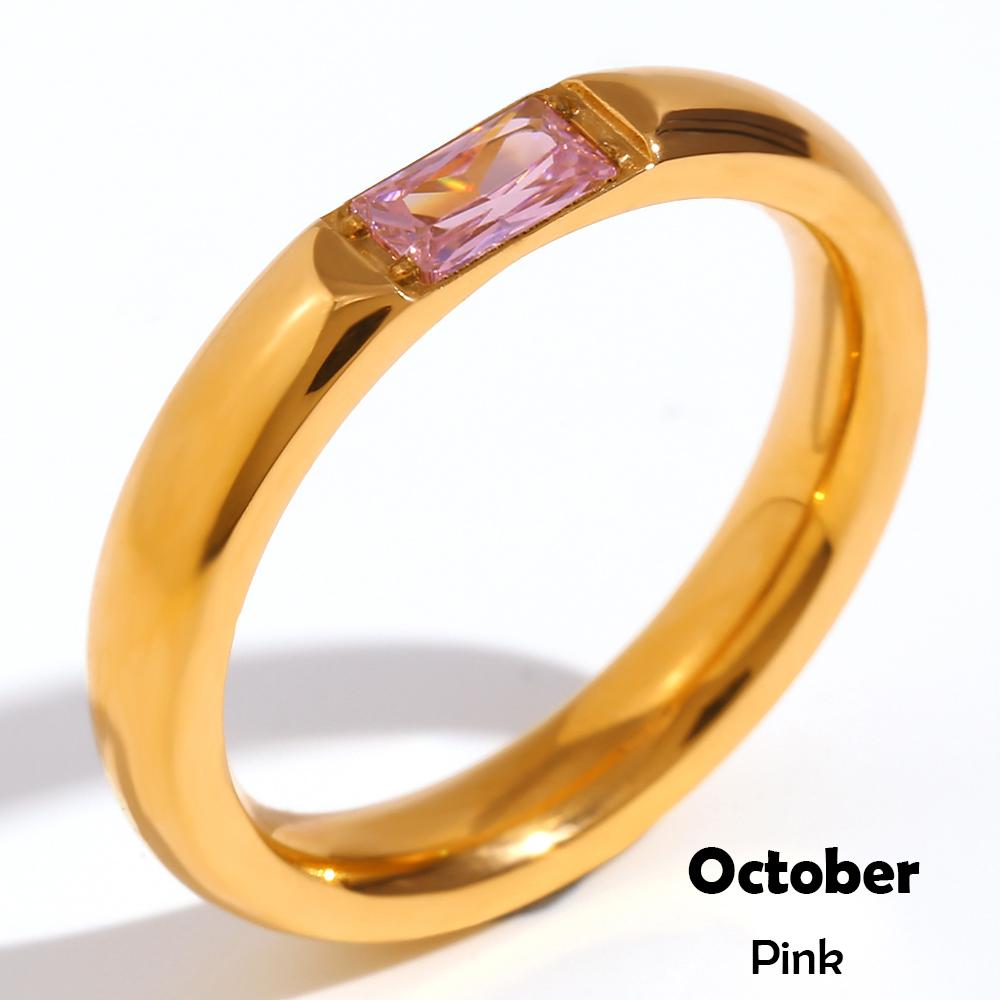

E.B.belle 18K Gold Plated Shiny 12 Colors Birthstone Ring Stainless Steel Gold Plated Zircon Rings Zodiac ConstellationFor Women 6