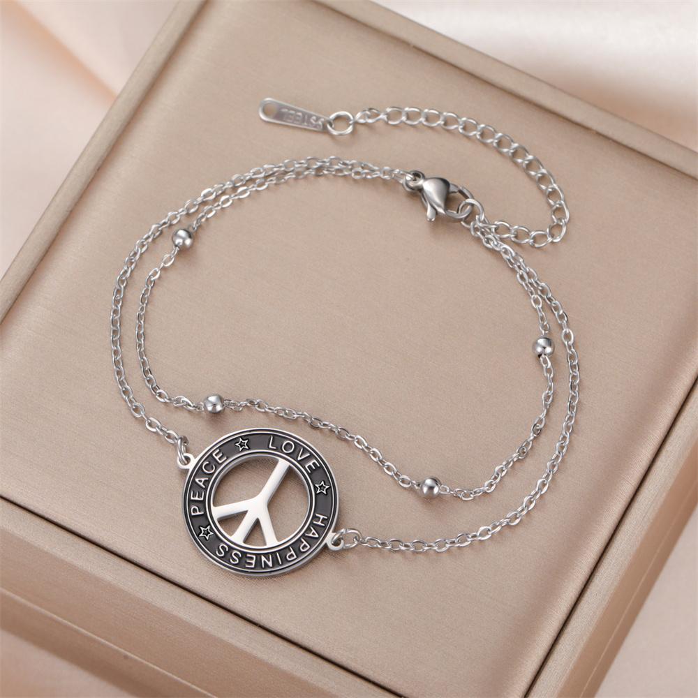 My Shape Peace Sign Symbol Bracelets for Women Men Black Red Braided Rope Chains Love Happiness Amulet Stainless Steel Jewelry