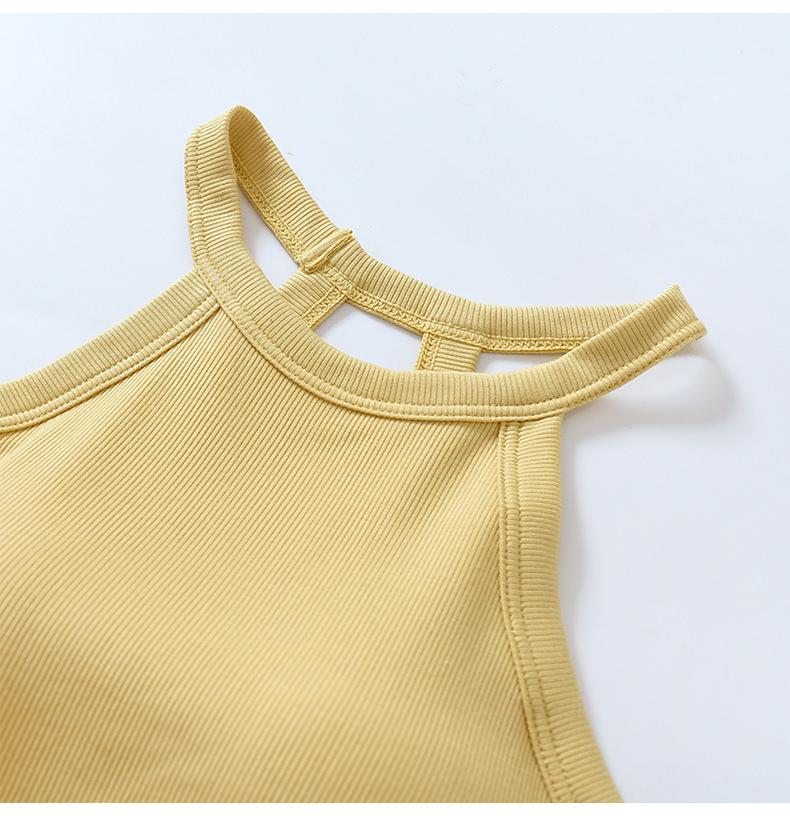 Dámský top bez rukávů, slim fit, halterový střih, krátký top s vycpávkami na hrudníku – bez kostic, krátké tílko.