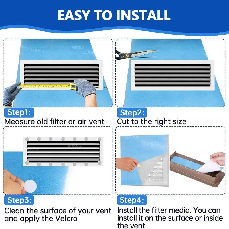 Custom Size Air Vent Filter Cotton, Washable HVAC Air Filter Mesh for Floor, Wall and Ceiling Vents, Blue and White