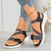 New sandals women's large size sewing line flat bottom round head Velcro women's sandals