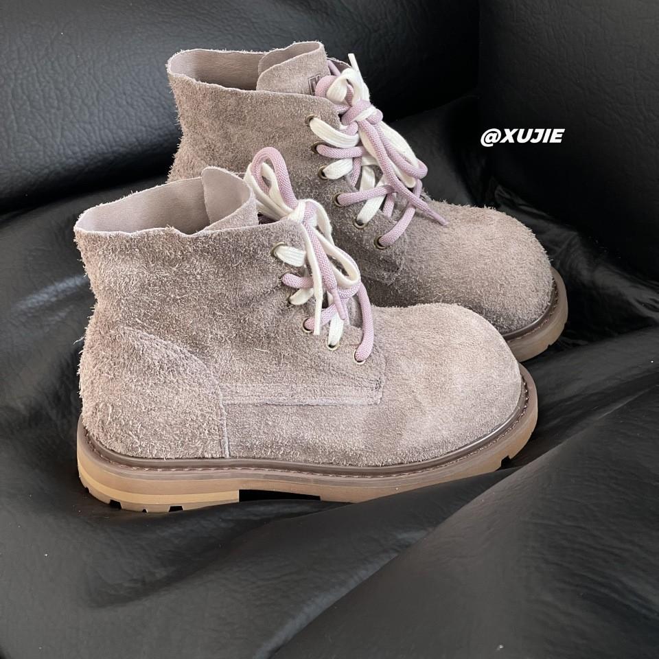 Leather thick-soled Martin boots women's autumn new retro casual short boots rhubarb boots